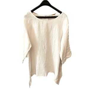 Terzo Millennio Women’s Linen Tunic Blouse Size 1X White Crochet Asymmetrical
